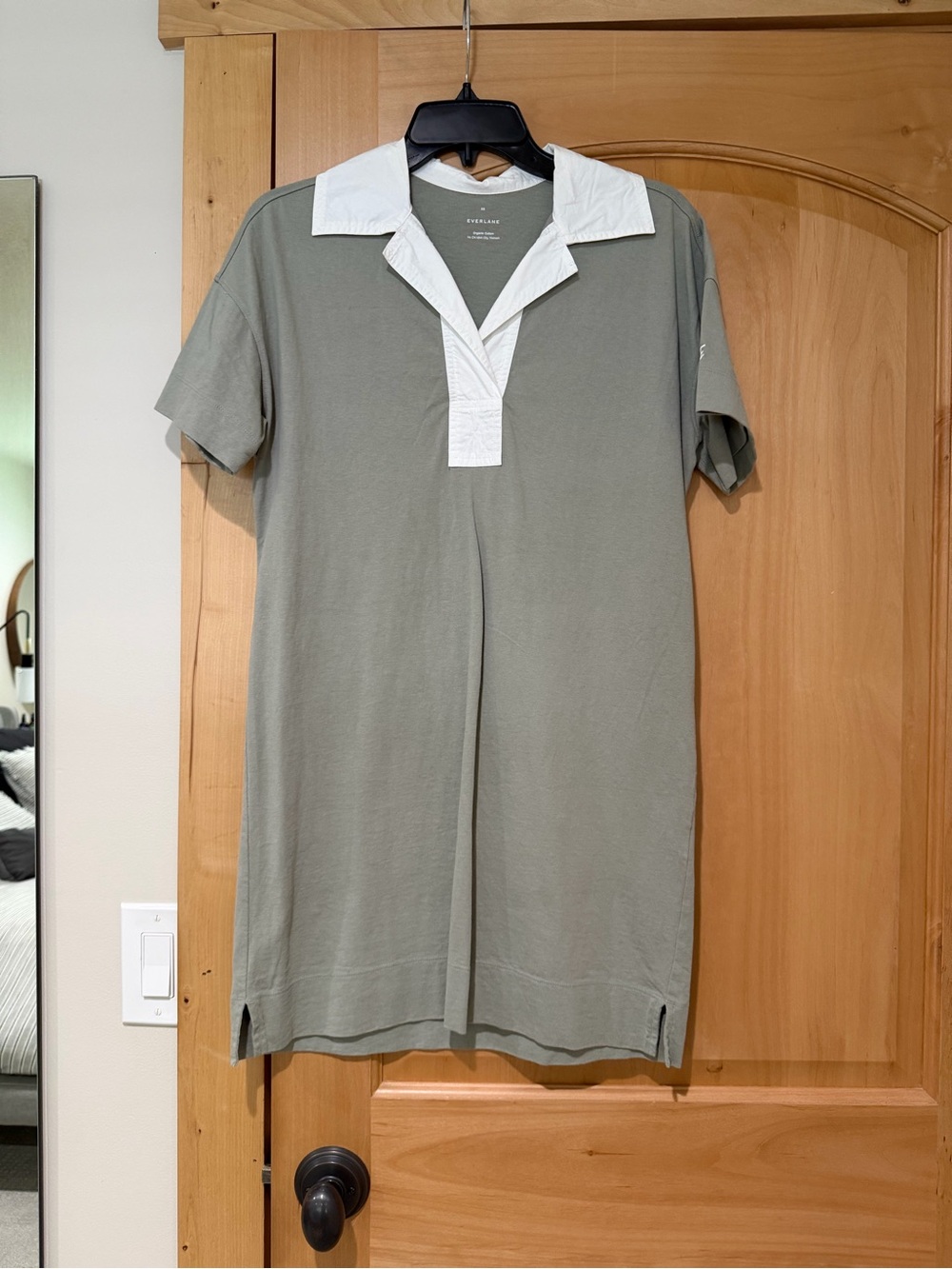 Everlane Sage Green Mini Dress with White Contrast Collar